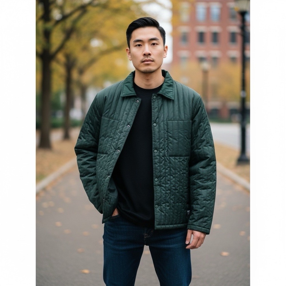 Hudson Men's M Vertical Quilted Snap Jacket Green NWT